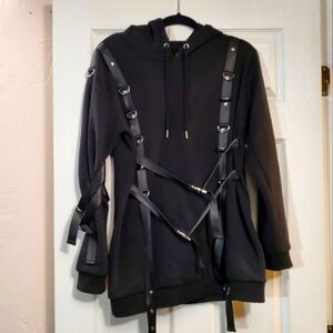 Goth Emo Tech Wear style Bondage Strap D ring Harness Hoodie Sweater Poster grl
